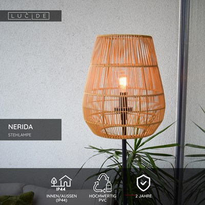 Lucide NERIDA - Stehlampe Innen/Außen - Ø 35 cm - 1xE27 - IP44 - Natürlich